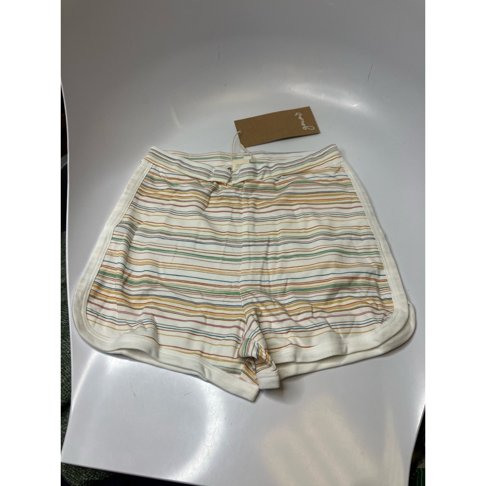 Goumi Organic Shorts Kids Size 8-9Y Cream Multi Stripe NEW Bamboo Cotton Dolphin